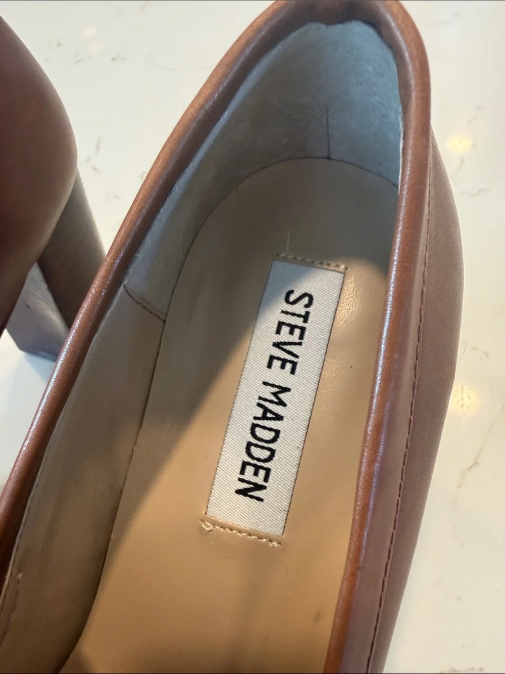 Steve Madden Brown Platform Loafer with Cream Vamp and Black Strap